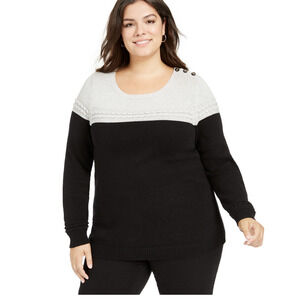 NEW Charter Club Metallic Bi-color Sweater Silver Tin Black Women's Plus Size 0X